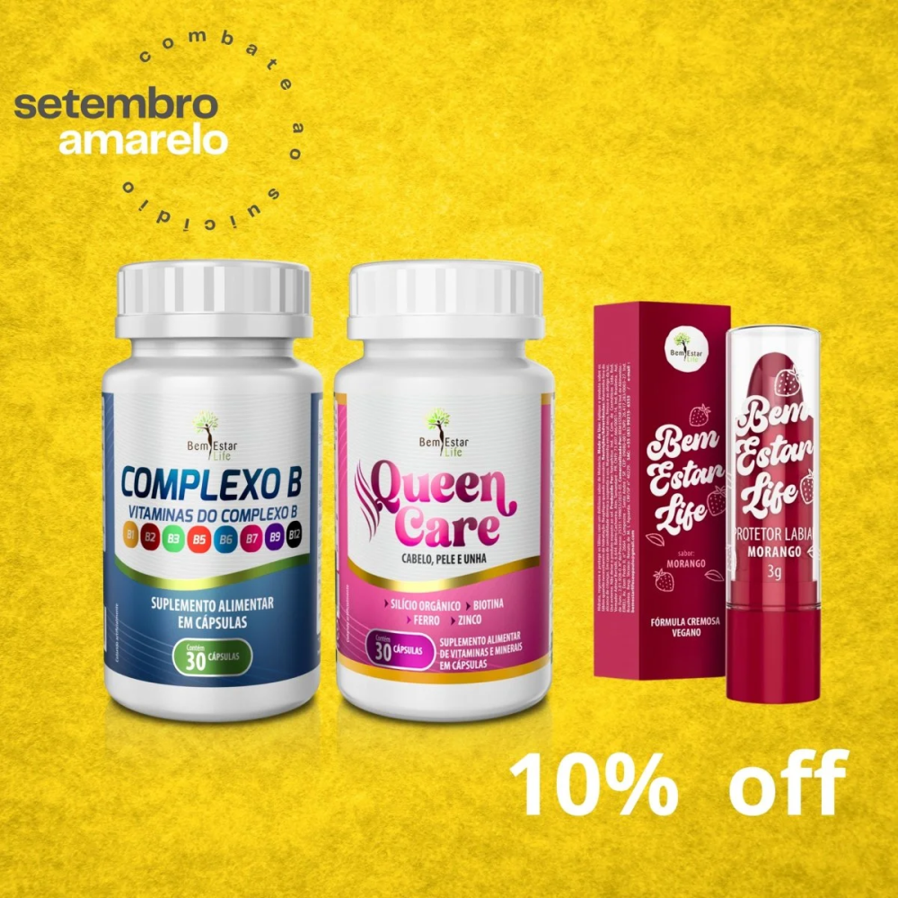 QUEEN CARE + COMPLEXO B 30 CAPSULAS BRINDE PROTETOR LABIAL MORANGO 